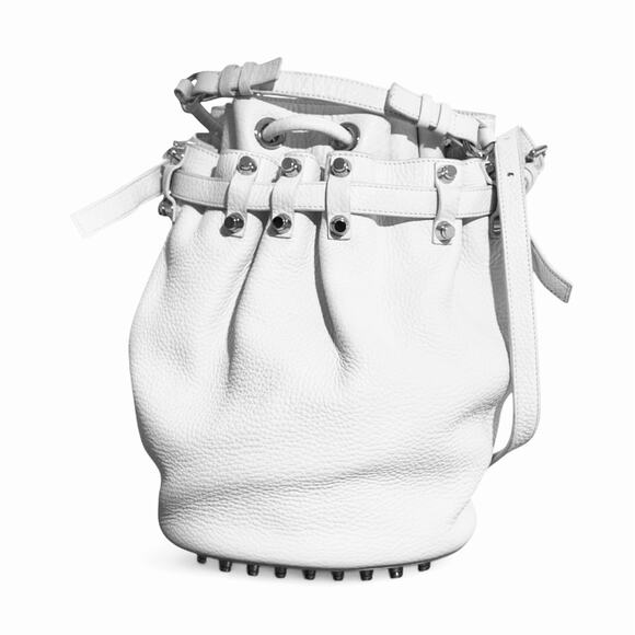 Alexander Wang Authentic Large Rocco White Leather Studded Bucket Bag - Picture 1 of 12